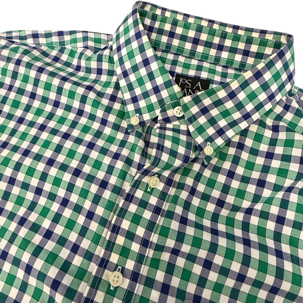Jos. A. Bank Button Down Shirt Mens XL Green Gingham Traveler Short Sleeve Top